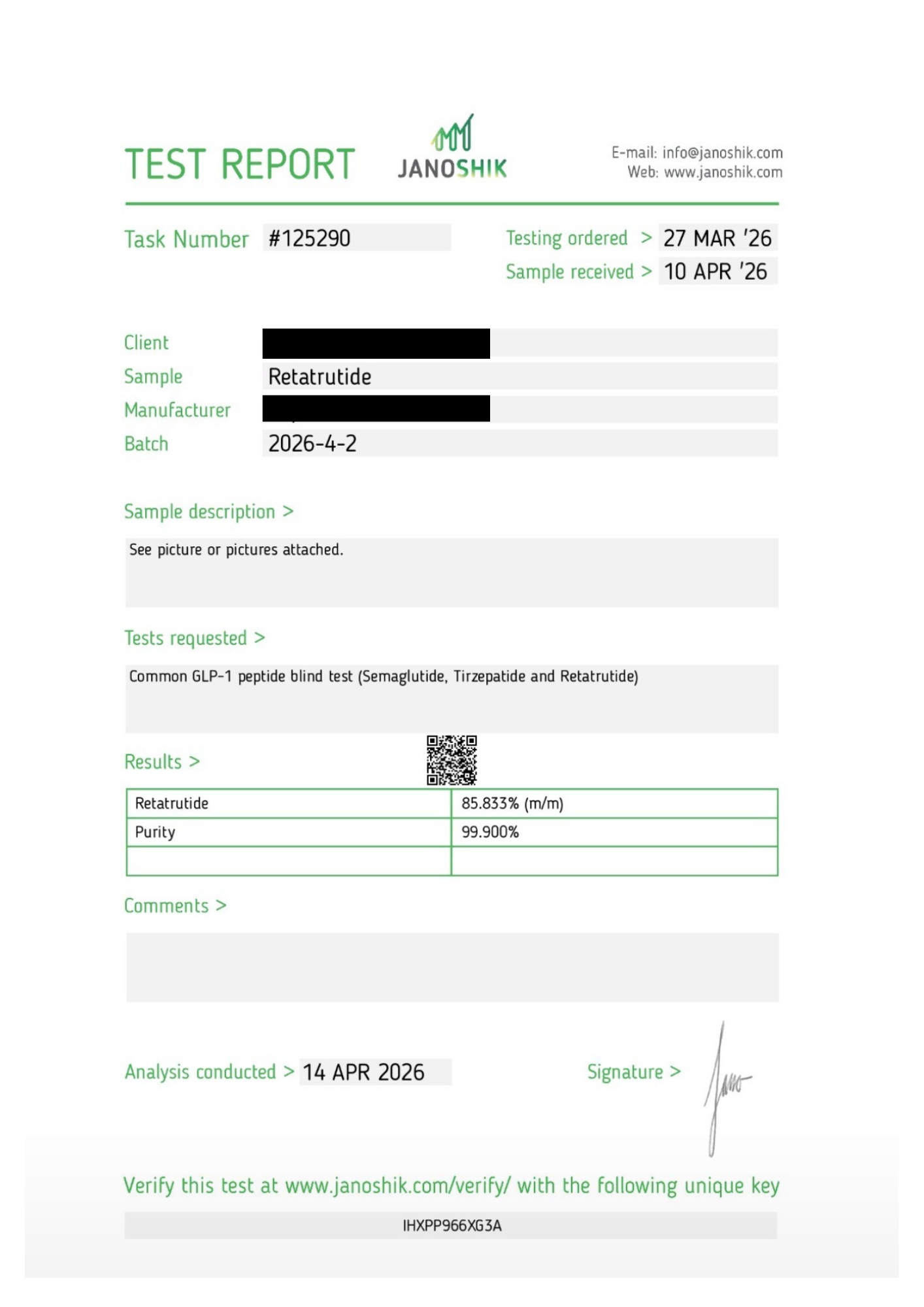 Retatrutide — Certificate of Analysis 1